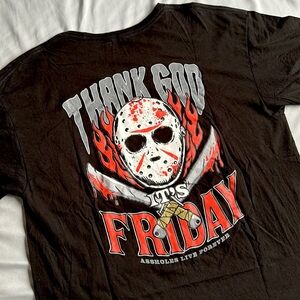 Assholes Live Forever Thank god It’s Friday Blood Spatter Jason Horror t-Shirt